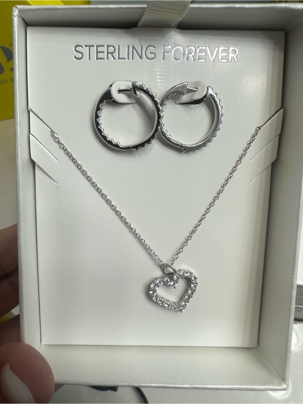 Sterling Forever Silver Heart Pendant Necklace with Hoop Earrings